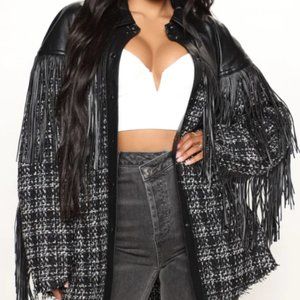 Cowgirl Fringe jacket black & white plaid tweed sweater jacket
